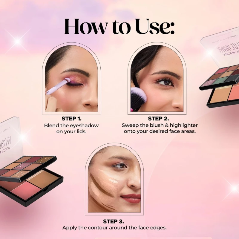 Hilary Rhoda Transform Face Palette | All-in-One | 9 Eyeshadows, 2 Blushes, Highlighter & Contour | Matte + Shimmer Finish | Highly Pigmented | Travel Friendly Makeup Kit (Soft Glam - Shade 01) – 18g thumbnail 7